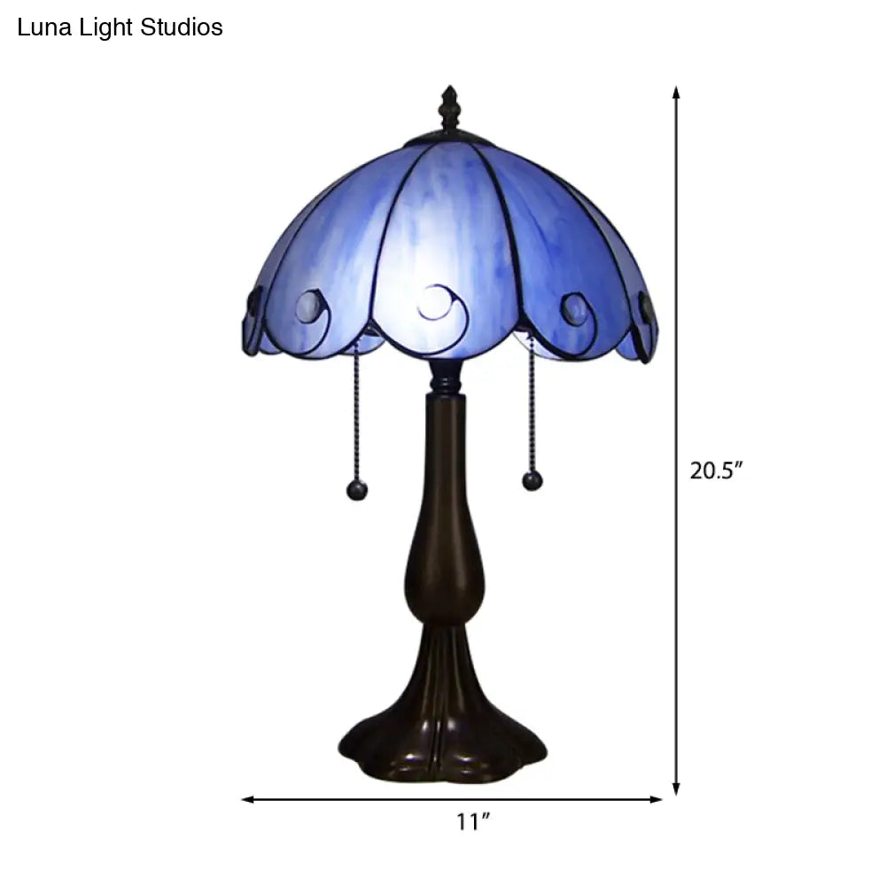 Lámpara de mesa Tiffany Art Déco - Diseño festoneado de cristal azul - Ideal para cafeterías