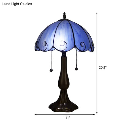 Lámpara de mesa Tiffany Art Déco - Diseño festoneado de cristal azul - Ideal para cafeterías