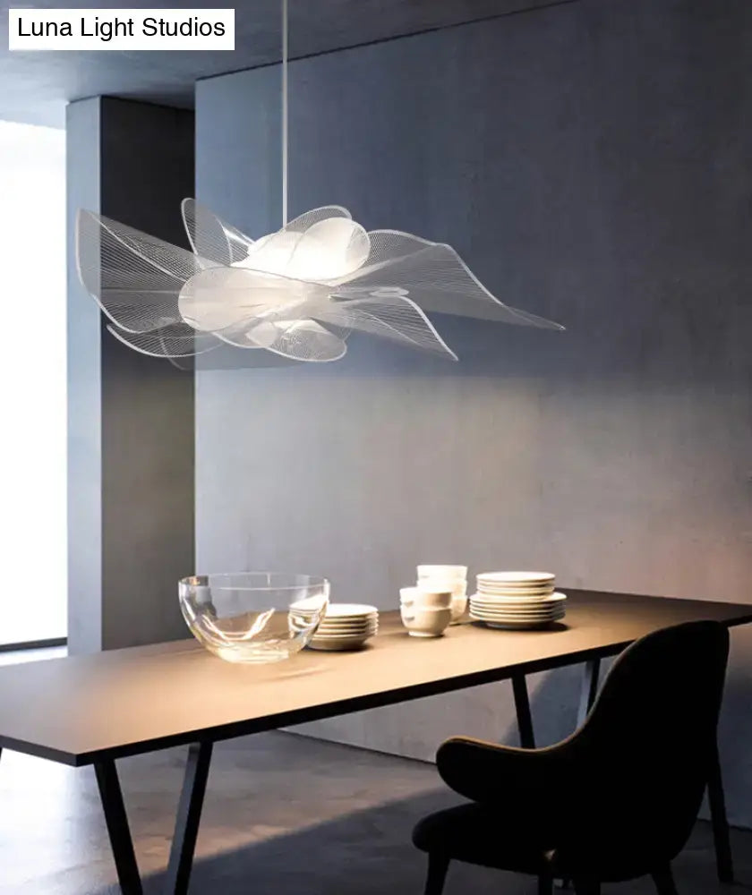 DecorBites™ white tulle-like floral chandelier LED cafe light fixture with delicate pendant and adjustable chain cord length