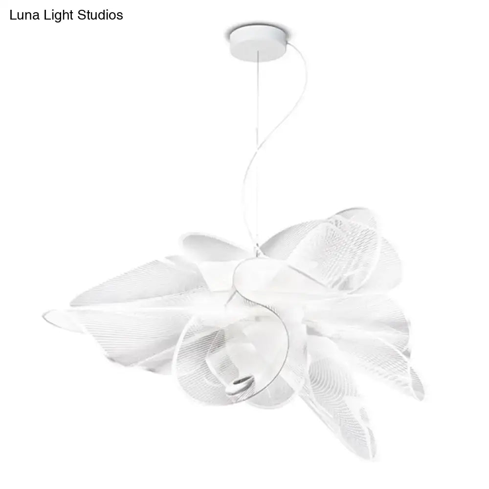 DecorBites™ white tulle-like floral chandelier with translucent petal pendant light and adjustable chain cord length