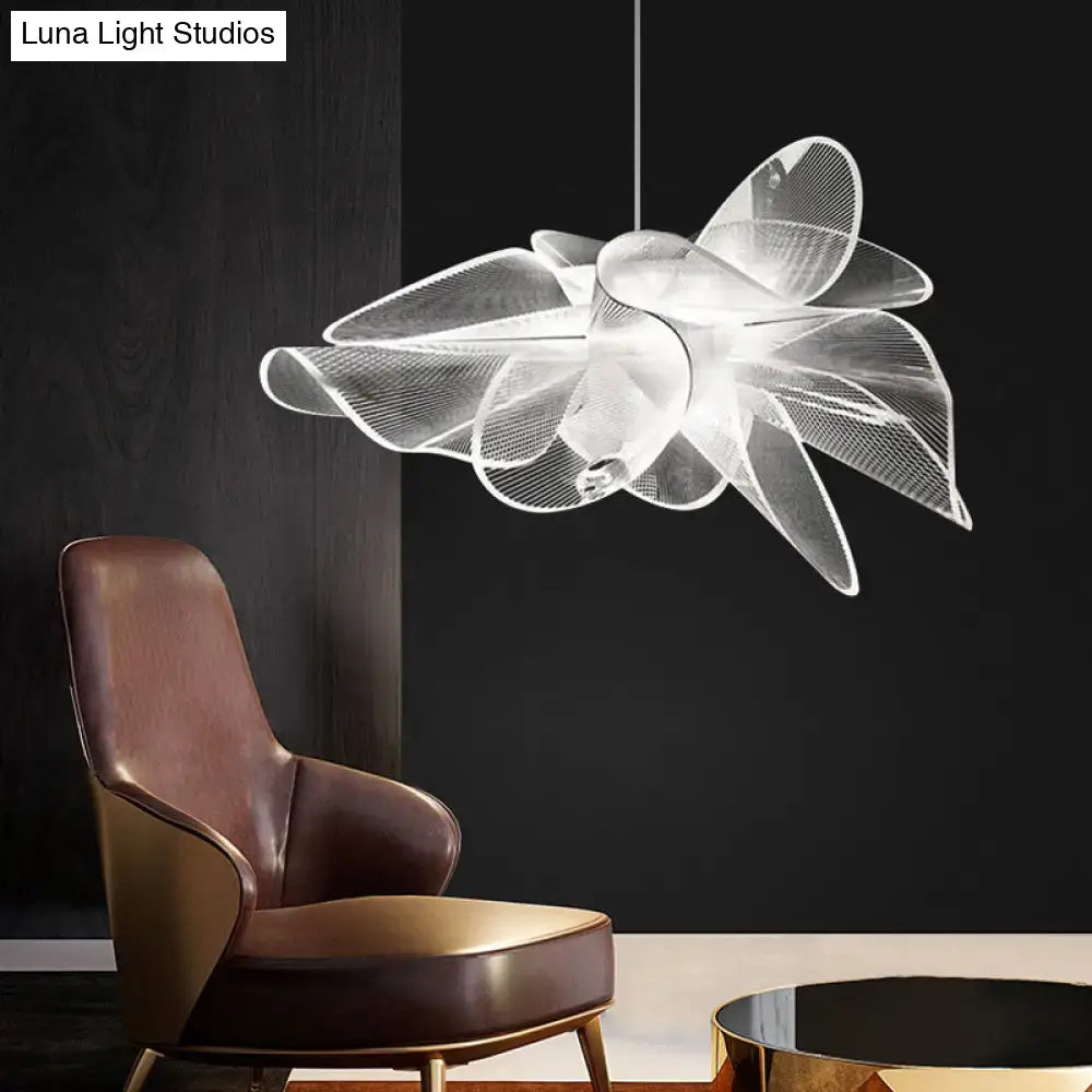Decorbites white tulle-like floral chandelier led cafe light fixture with translucent mesh petal arms and adjustable chain cord length