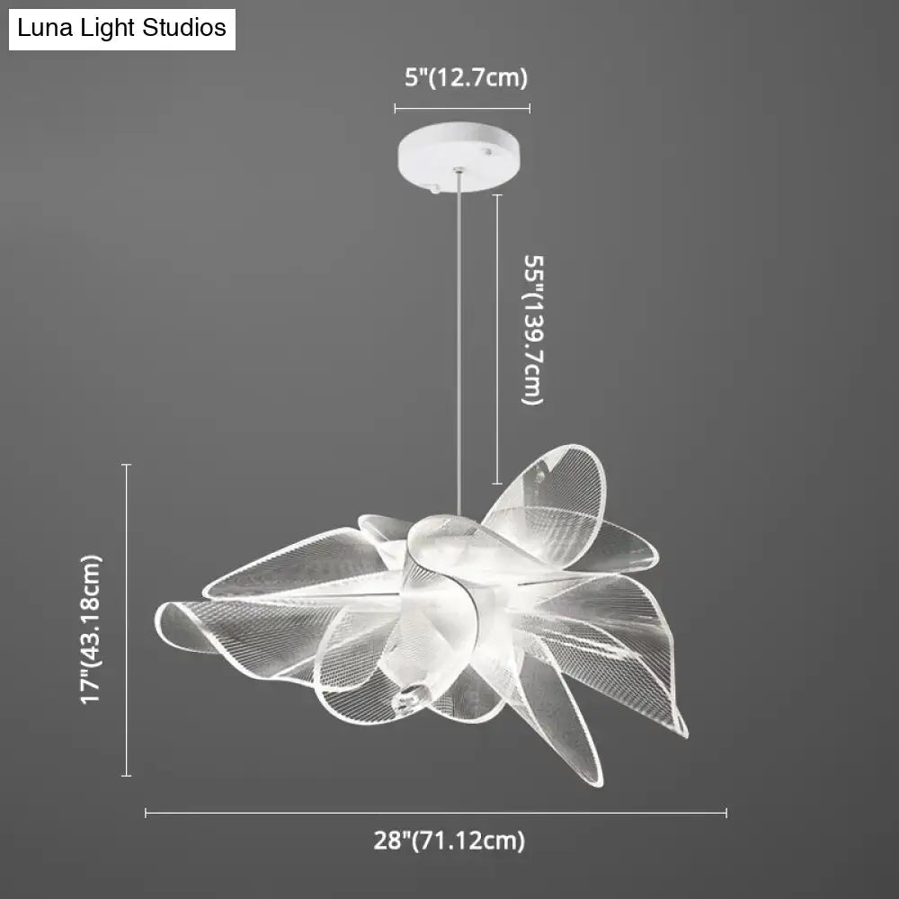 Decorbites™ white tulle-like floral chandelier LED cafe light fixture with clear acrylic flower pendant light and adjustable chain cord length