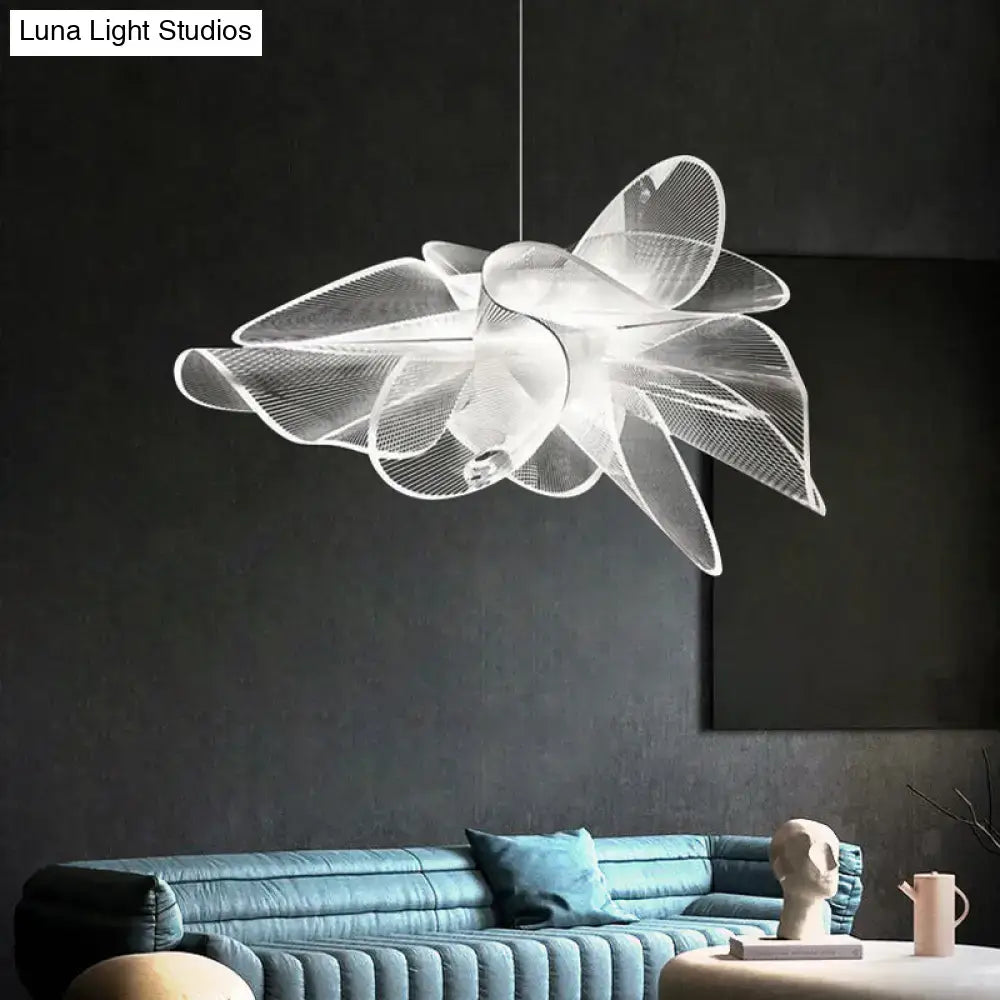 DecorBites white tulle-like floral chandelier LED cafe light fixture with delicate mesh design and adjustable chain cord length