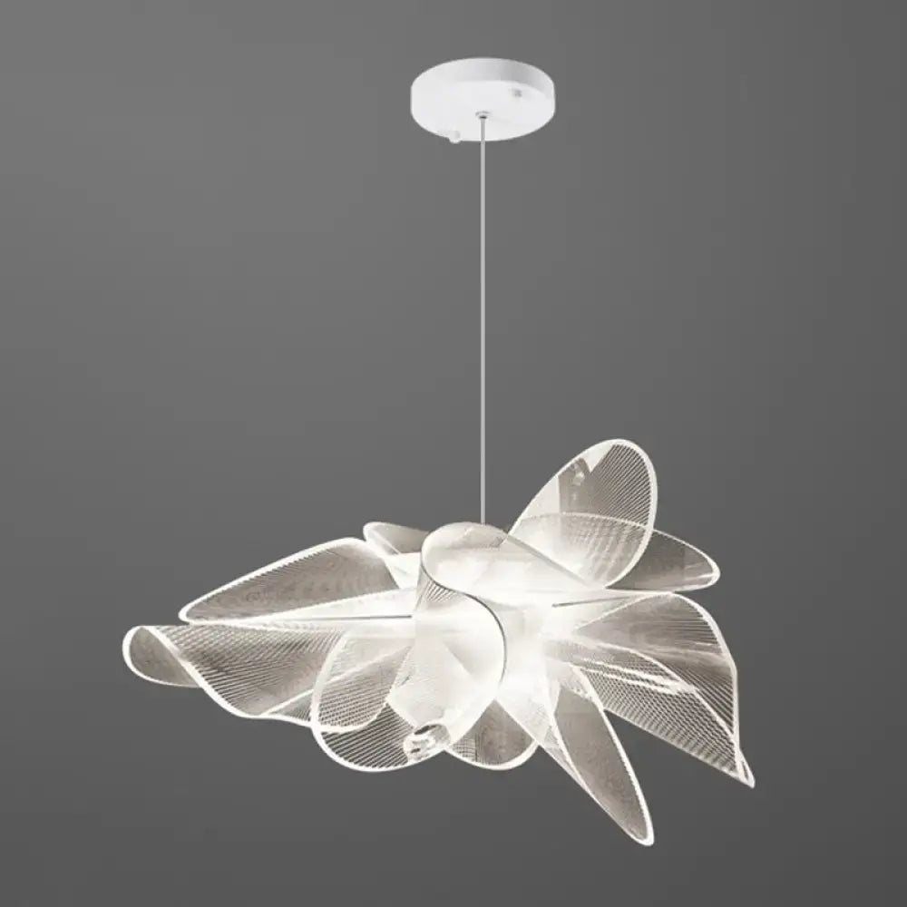DecorBites™ white tulle-like floral chandelier LED cafe light with delicate mesh petals and adjustable chain cord length