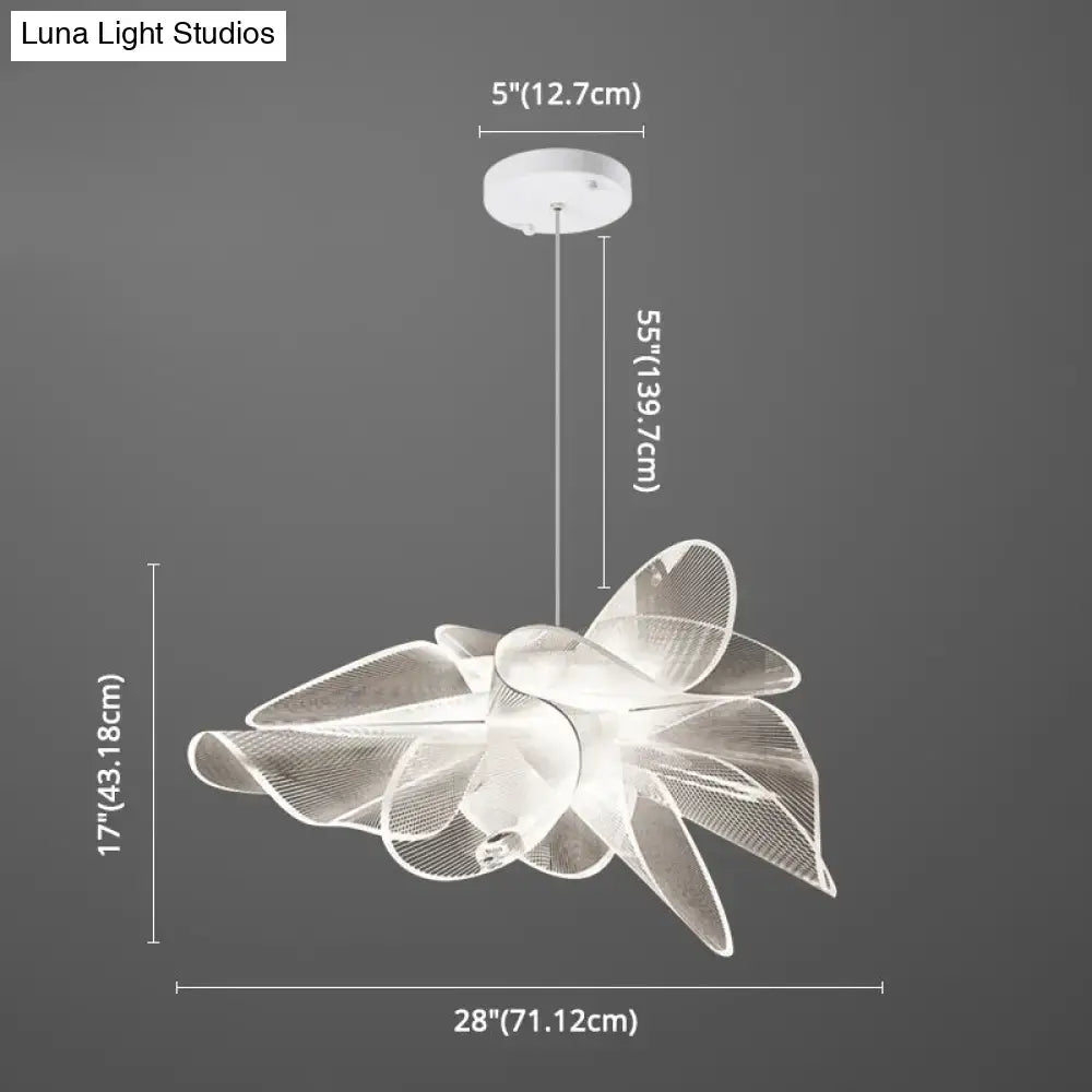 DecorBites white tulle-like floral chandelier made of translucent acrylic with chain cord length adjustable for cafe use