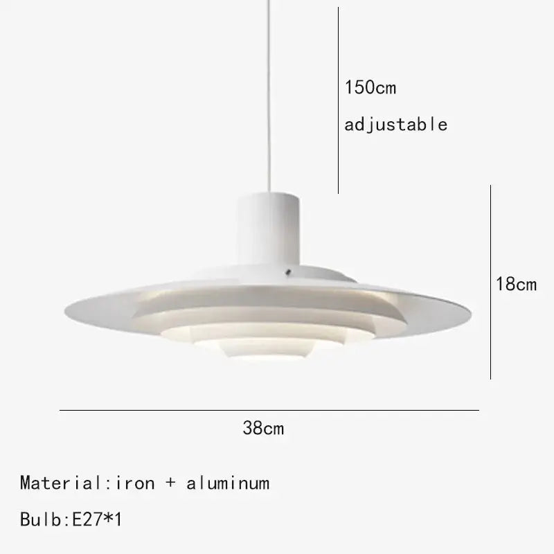 Art deco white and silver aluminum pendant light with adjustable 150cm hanging length for dining room lighting