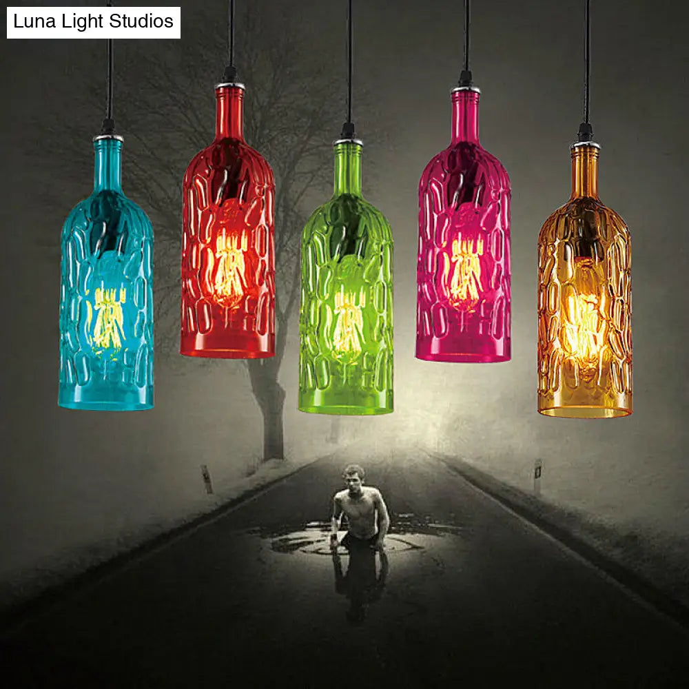 مصباح معلق على شكل زجاجة نبيذ على طراز آرت ديكو مع زجاج متموج للمطاعم والبار - مصباح معلق عتيق بإضاءة منخفضة بضوء واحد
