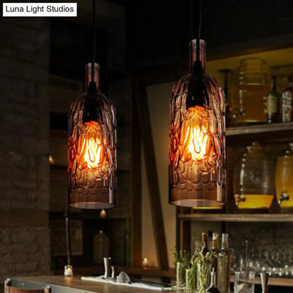 مصباح معلق على شكل زجاجة نبيذ على طراز آرت ديكو مع زجاج متموج للمطاعم والبار - مصباح معلق عتيق بإضاءة منخفضة بضوء واحد