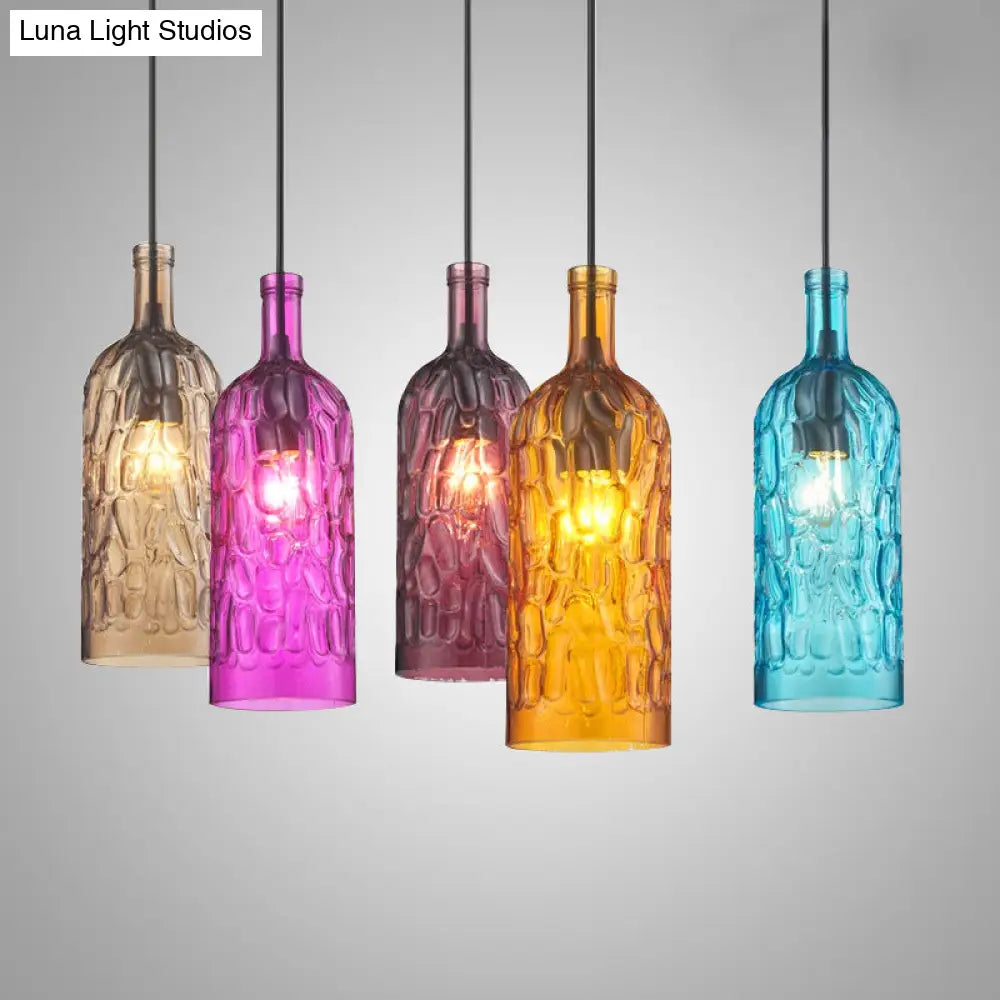 مصباح معلق على شكل زجاجة نبيذ على طراز آرت ديكو مع زجاج متموج للمطاعم والبار - مصباح معلق عتيق بإضاءة منخفضة بضوء واحد