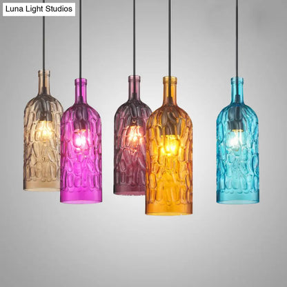 مصباح معلق على شكل زجاجة نبيذ على طراز آرت ديكو مع زجاج متموج للمطاعم والبار - مصباح معلق عتيق بإضاءة منخفضة بضوء واحد