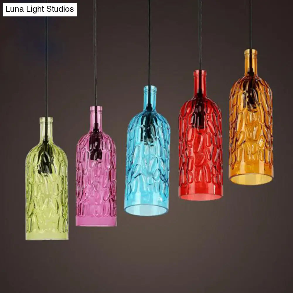 مصباح معلق على شكل زجاجة نبيذ على طراز آرت ديكو مع زجاج متموج للمطاعم والبار - مصباح معلق عتيق بإضاءة منخفضة بضوء واحد