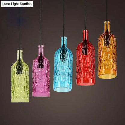 مصباح معلق على شكل زجاجة نبيذ على طراز آرت ديكو مع زجاج متموج للمطاعم والبار - مصباح معلق عتيق بإضاءة منخفضة بضوء واحد