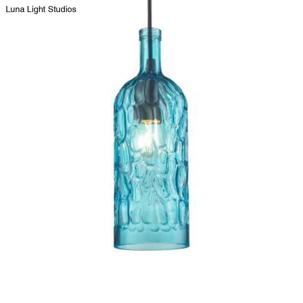 مصباح معلق على شكل زجاجة نبيذ على طراز آرت ديكو مع زجاج متموج للمطاعم والبار - مصباح معلق عتيق بإضاءة منخفضة بضوء واحد