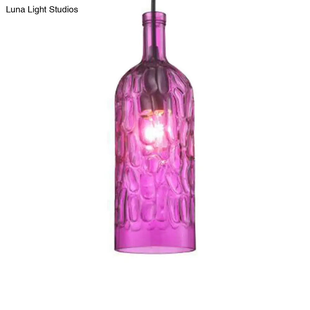 مصباح معلق على شكل زجاجة نبيذ على طراز آرت ديكو مع زجاج متموج للمطاعم والبار - مصباح معلق عتيق بإضاءة منخفضة بضوء واحد