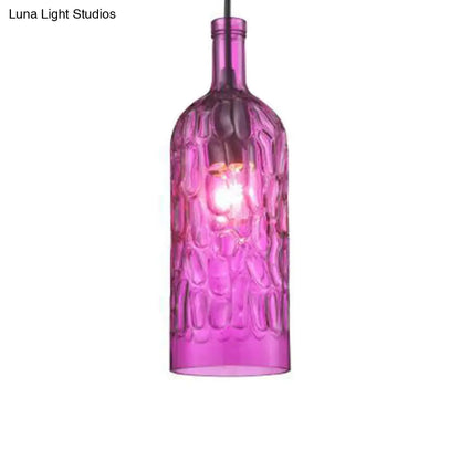 مصباح معلق على شكل زجاجة نبيذ على طراز آرت ديكو مع زجاج متموج للمطاعم والبار - مصباح معلق عتيق بإضاءة منخفضة بضوء واحد