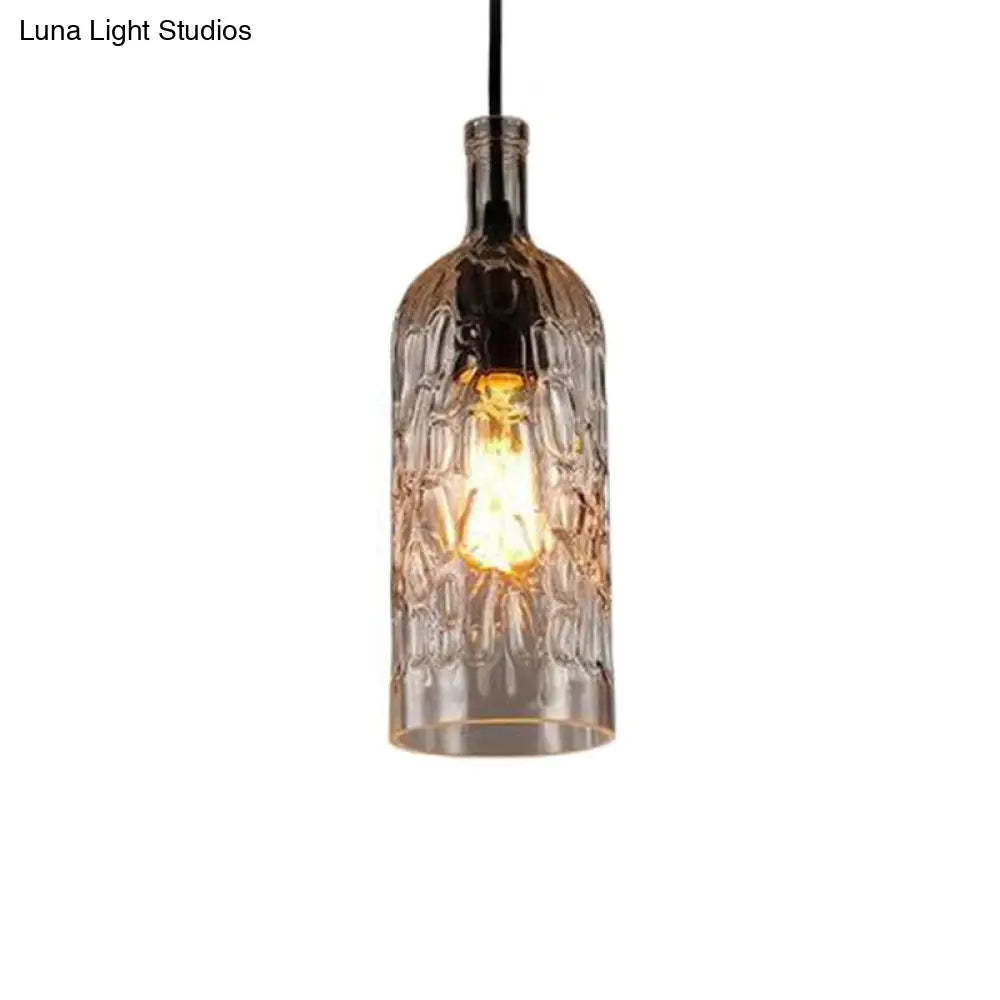 مصباح معلق على شكل زجاجة نبيذ على طراز آرت ديكو مع زجاج متموج للمطاعم والبار - مصباح معلق عتيق بإضاءة منخفضة بضوء واحد