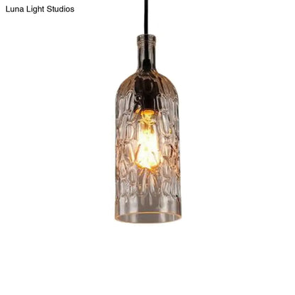 مصباح معلق على شكل زجاجة نبيذ على طراز آرت ديكو مع زجاج متموج للمطاعم والبار - مصباح معلق عتيق بإضاءة منخفضة بضوء واحد