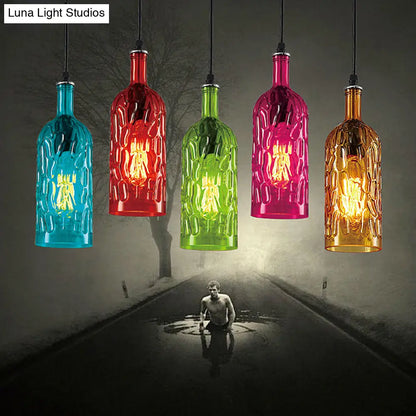 مصباح معلق على شكل زجاجة نبيذ على طراز آرت ديكو مع زجاج متموج للمطاعم والبار - مصباح معلق عتيق بإضاءة منخفضة بضوء واحد