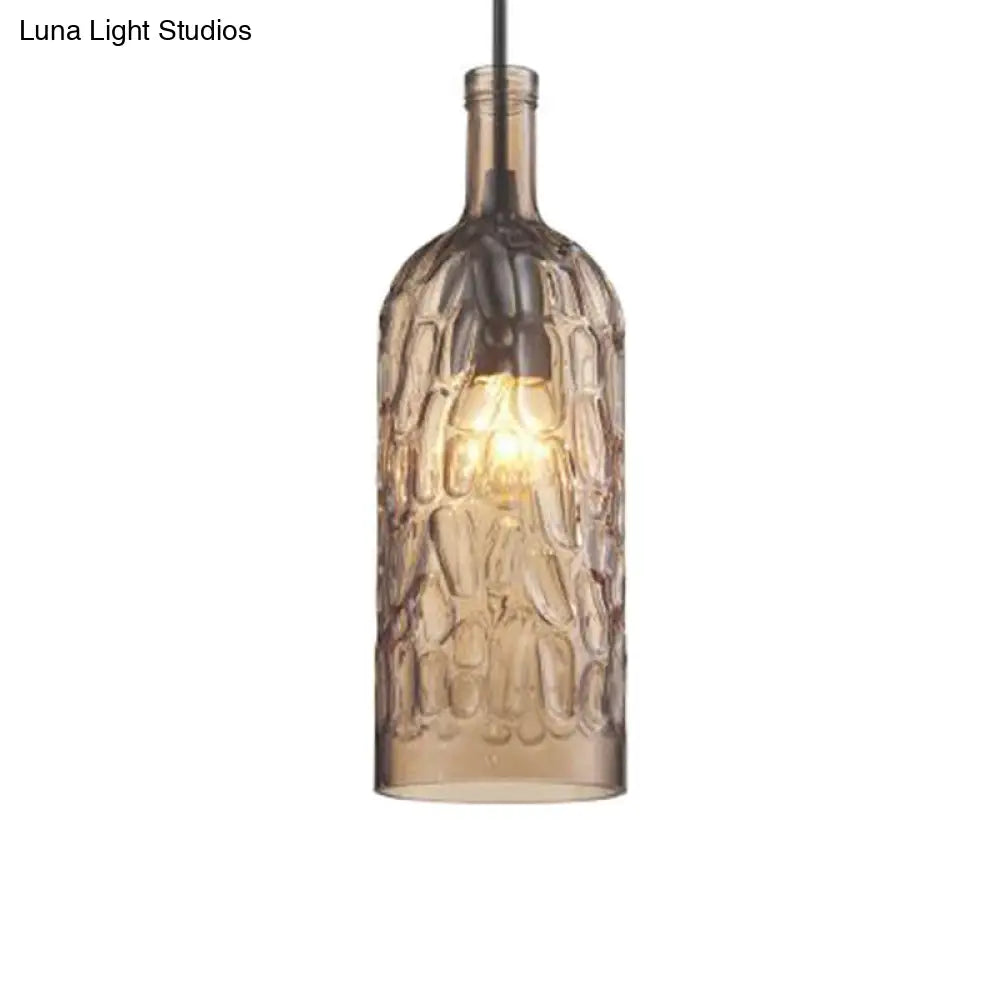 مصباح معلق على شكل زجاجة نبيذ على طراز آرت ديكو مع زجاج متموج للمطاعم والبار - مصباح معلق عتيق بإضاءة منخفضة بضوء واحد
