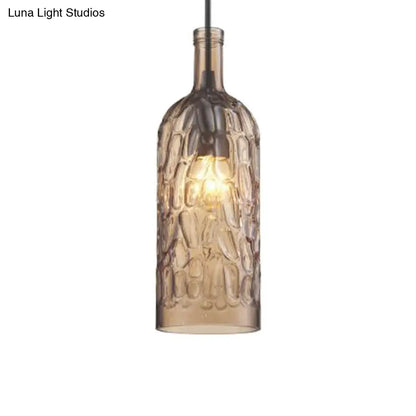 مصباح معلق على شكل زجاجة نبيذ على طراز آرت ديكو مع زجاج متموج للمطاعم والبار - مصباح معلق عتيق بإضاءة منخفضة بضوء واحد