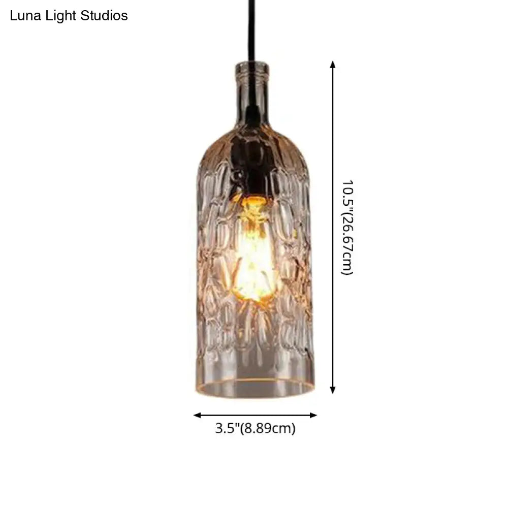 مصباح معلق على شكل زجاجة نبيذ على طراز آرت ديكو مع زجاج متموج للمطاعم والبار - مصباح معلق عتيق بإضاءة منخفضة بضوء واحد
