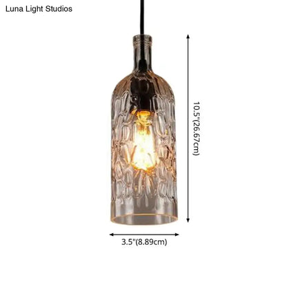 مصباح معلق على شكل زجاجة نبيذ على طراز آرت ديكو مع زجاج متموج للمطاعم والبار - مصباح معلق عتيق بإضاءة منخفضة بضوء واحد