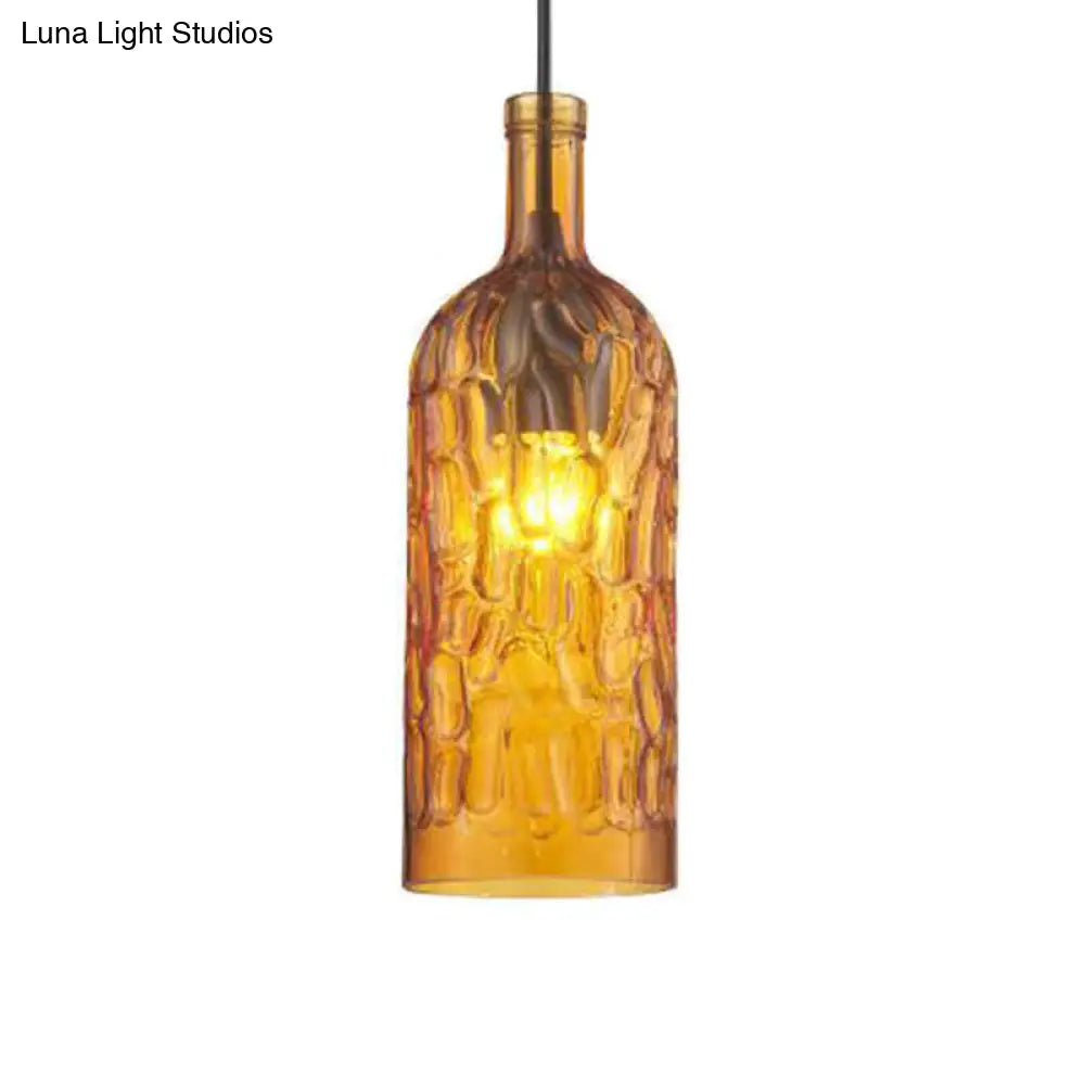 مصباح معلق على شكل زجاجة نبيذ على طراز آرت ديكو مع زجاج متموج للمطاعم والبار - مصباح معلق عتيق بإضاءة منخفضة بضوء واحد
