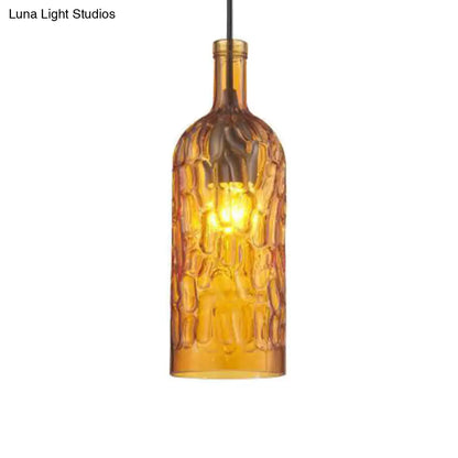مصباح معلق على شكل زجاجة نبيذ على طراز آرت ديكو مع زجاج متموج للمطاعم والبار - مصباح معلق عتيق بإضاءة منخفضة بضوء واحد