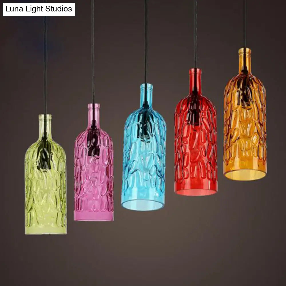 مصباح معلق على شكل زجاجة نبيذ على طراز آرت ديكو مع زجاج متموج للمطاعم والبار - مصباح معلق عتيق بإضاءة منخفضة بضوء واحد