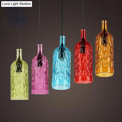 مصباح معلق على شكل زجاجة نبيذ على طراز آرت ديكو مع زجاج متموج للمطاعم والبار - مصباح معلق عتيق بإضاءة منخفضة بضوء واحد