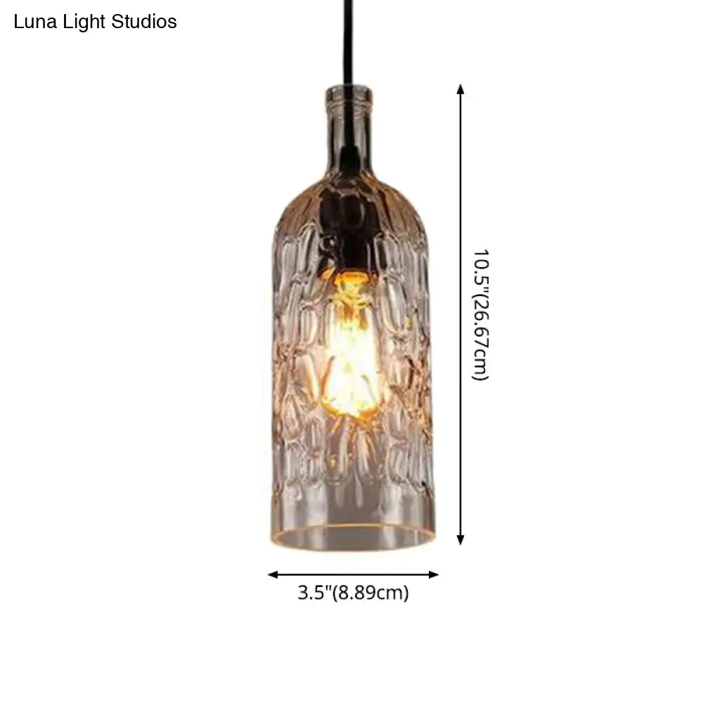 مصباح معلق على شكل زجاجة نبيذ على طراز آرت ديكو مع زجاج متموج للمطاعم والبار - مصباح معلق عتيق بإضاءة منخفضة بضوء واحد