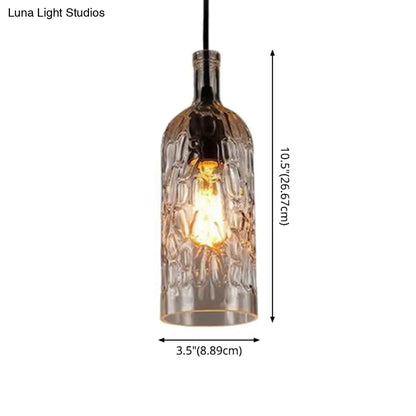 مصباح معلق على شكل زجاجة نبيذ على طراز آرت ديكو مع زجاج متموج للمطاعم والبار - مصباح معلق عتيق بإضاءة منخفضة بضوء واحد