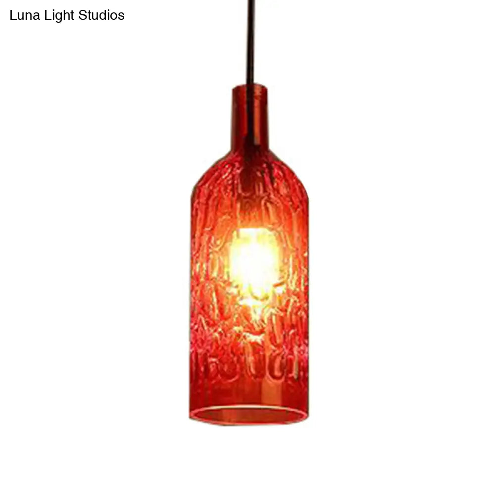 مصباح معلق على شكل زجاجة نبيذ على طراز آرت ديكو مع زجاج متموج للمطاعم والبار - مصباح معلق عتيق بإضاءة منخفضة بضوء واحد