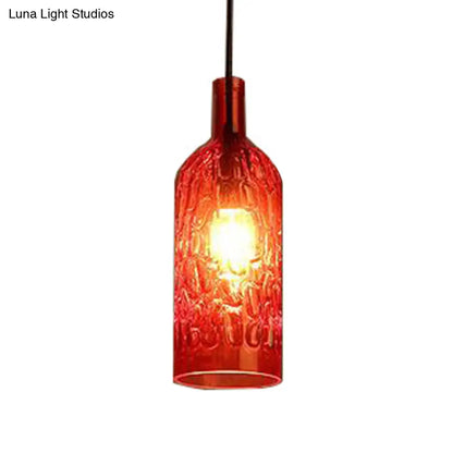 مصباح معلق على شكل زجاجة نبيذ على طراز آرت ديكو مع زجاج متموج للمطاعم والبار - مصباح معلق عتيق بإضاءة منخفضة بضوء واحد