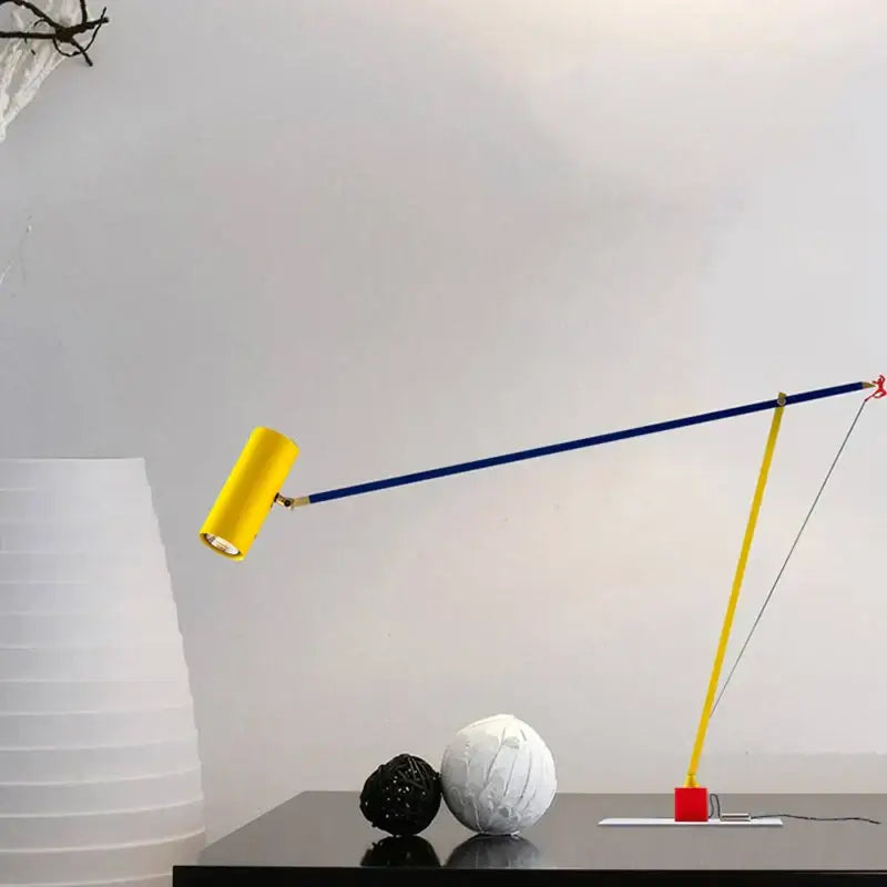 Art deco yellow and blue colorful cob table lamp with cylindrical shade and articulated arm for bedroom decorbites colorful cob