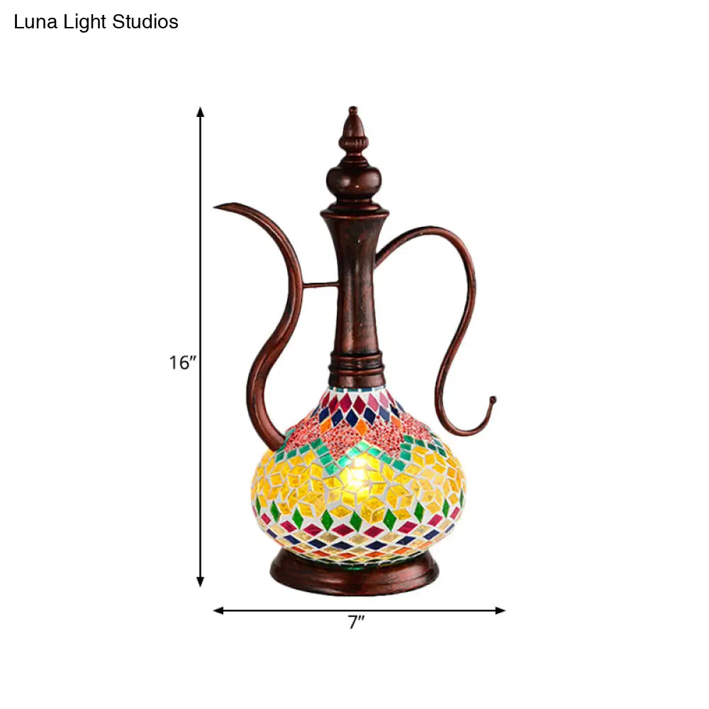 Lámpara de mesa Art Déco de cristal amarillo vidriado con una luz y luz nocturna de cobre