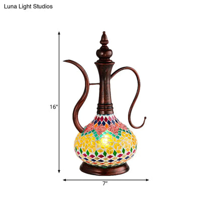 Lámpara de mesa Art Déco de cristal amarillo vidriado con una luz y luz nocturna de cobre