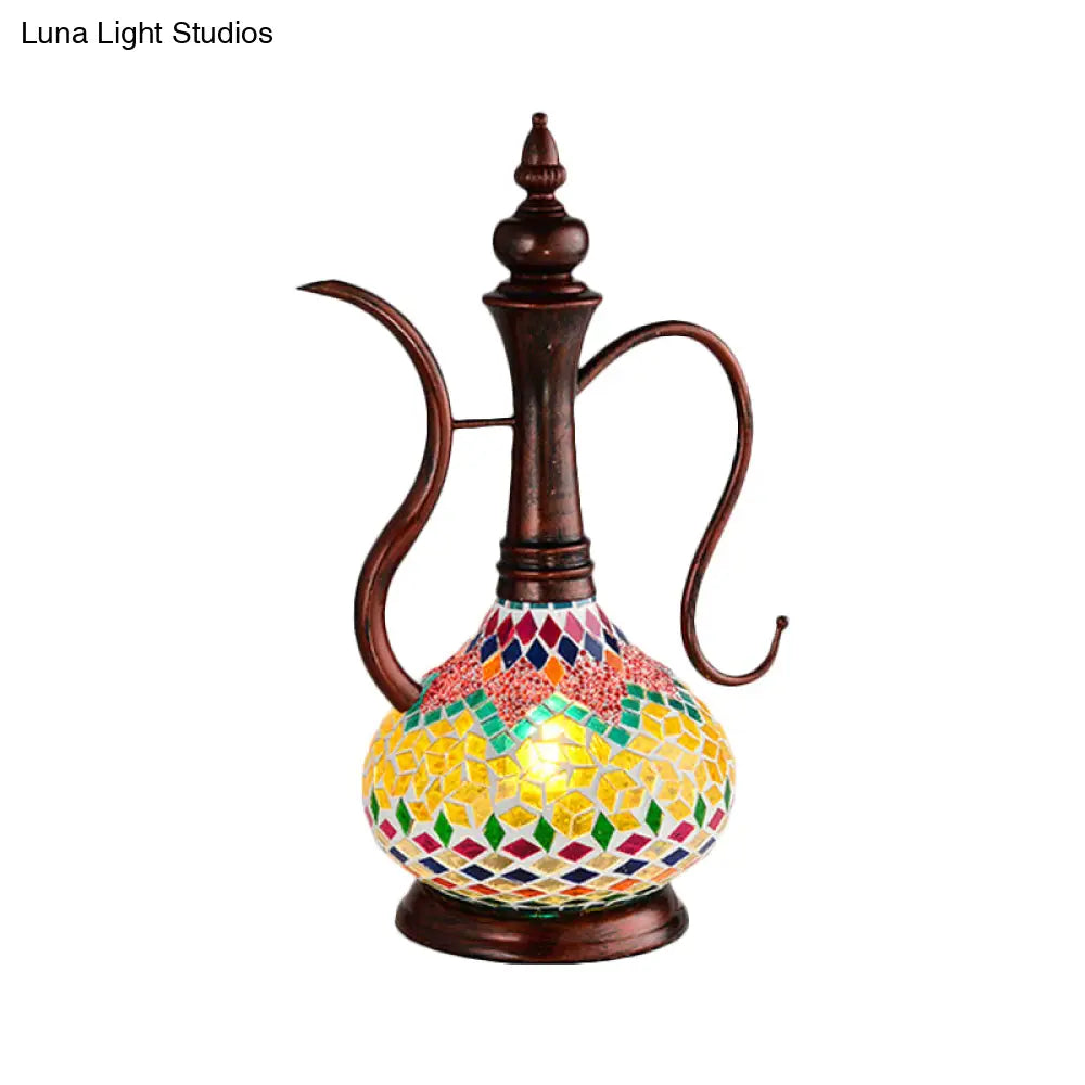 Lámpara de mesa Art Déco de cristal amarillo vidriado con una luz y luz nocturna de cobre