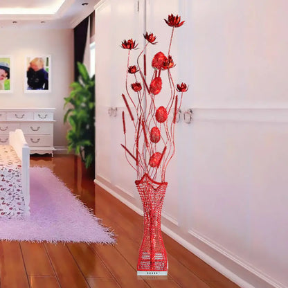 Lámpara de pie LED Art Decor Entwing Branch con base geométrica - Oro/Negro/Rojo