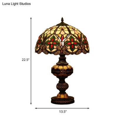 Lámpara de escritorio victoriana de cristal artístico con pantalla en forma de cuenco color beige/naranja - Elegante iluminación de mesa de noche con forma de flor