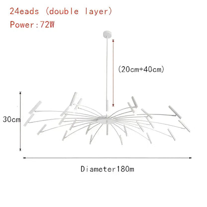 White double-layer art pendant chandelier with 24 led lights black metal slender arms decorbites art pendant for living room