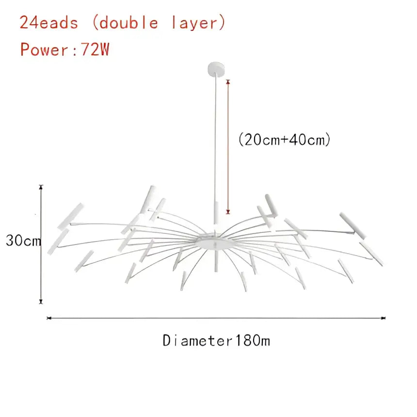 White double-layer art pendant chandelier with 24 led lights black metal slender arms decorbites art pendant for living room