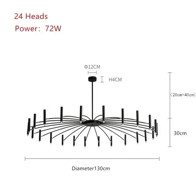 Black metal art pendant chandelier with 24 slender arms in a circular pattern ideal for living room decorbites art pendant