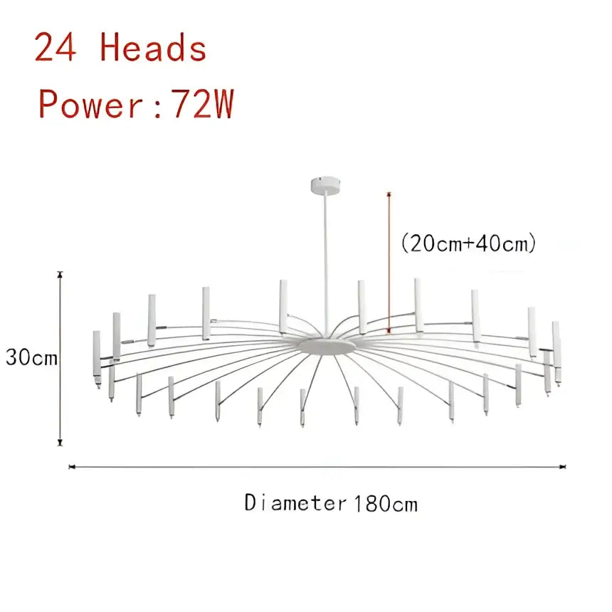 Modern white metal art pendant chandelier with 24 light heads and slender black metal arms for living room decorbites art pendant