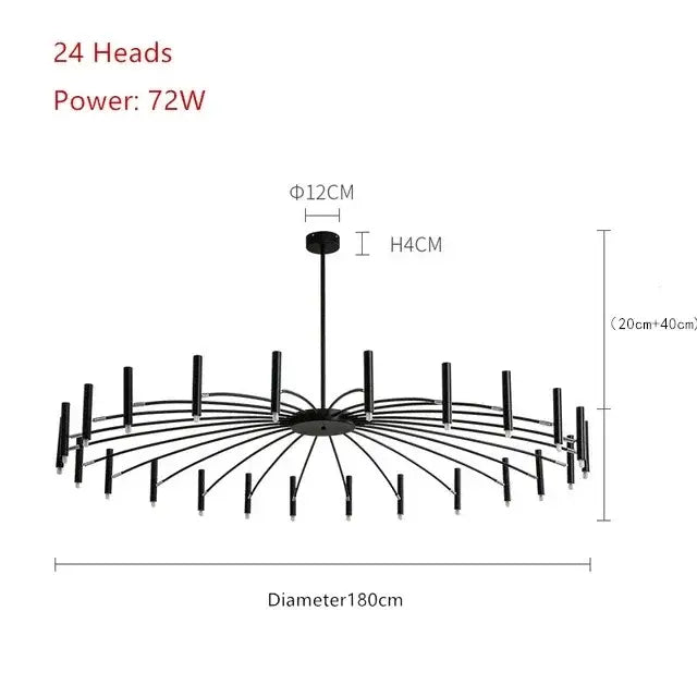 Black metal decorbites art pendant chandelier with 24 led light heads in circular pattern for living room decor