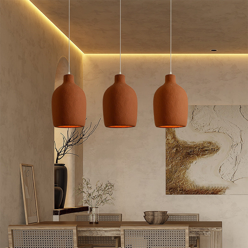 Terracotta ceramic pendant light set with three modern hanging lamps for art restaurant chandelier led lamp use