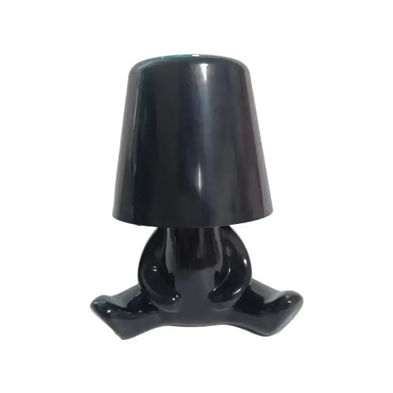 Black glossy ceramic articulated man table lamp with lampshade head ideal as a bedroom night light and golden man table decor