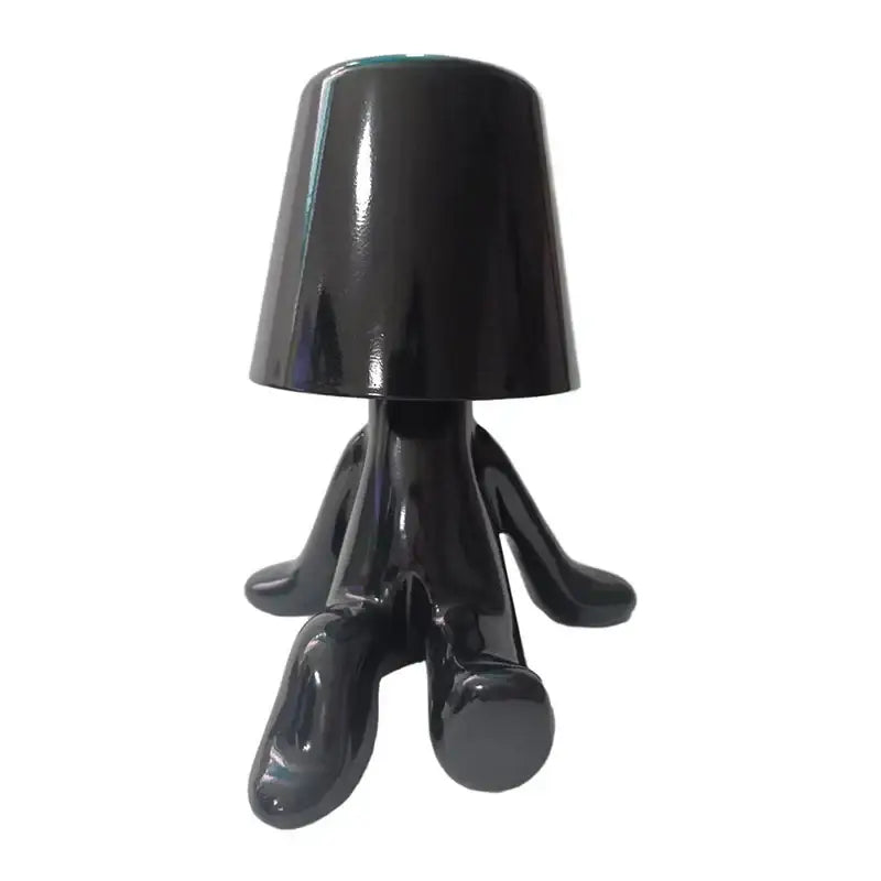 Black glossy resin articulated golden man table lamp with lampshade head and four legs for bedroom night light