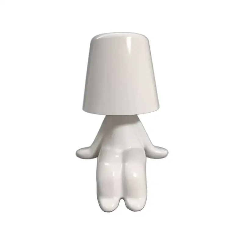 White ceramic articulated golden man table lamp with bucket-shaped head and minimalist body for bedroom night light