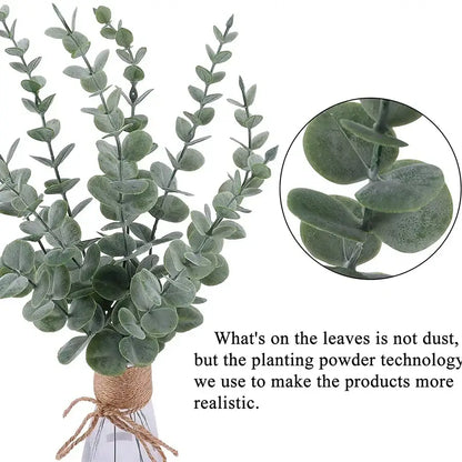Artificial eucalyptus leaves with silvery-green round leaves and textured stem wrapped in natural twine for decorbites decor